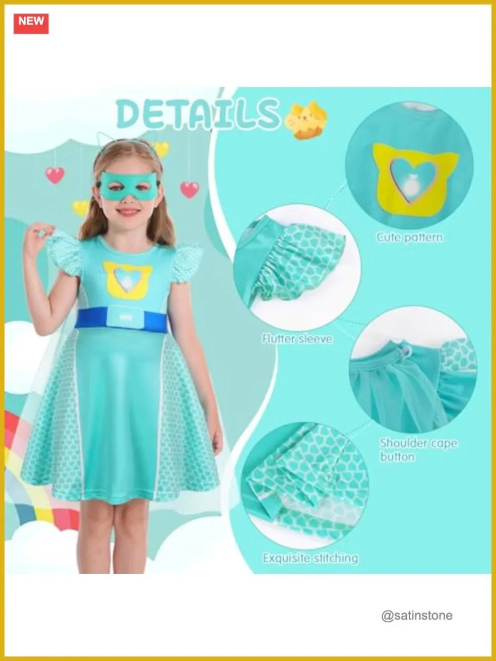 Girls Cosplay Dress with Cape Halloween Fancy Costume Outfit Blue